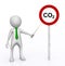 3D figure in front of a road sign with CO2 symbol