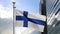 3D, Finlandian flag waving on wind. Closeup Finland banner blowing soft silk