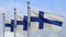 3D, Finlandian flag waving on wind. Closeup Finland banner blowing soft silk