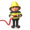 3d fireman firefighter character holding a fire hose to fight a blaze, 3d illustration