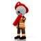 3D fireman holding fire extinguisher, white background