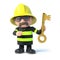 3d Fireman holds up a gold key
