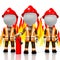 3D firemen, flames in background