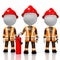 3D firemen, white background