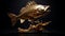 3d Fish Image: Bronze Sculpture Of Explosive Wildlife On Dark Background