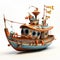3d Fishaholic Boat: Playful Cartoon Wooden Ship On White Background