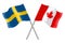 3D Flags of Sweden and Canada isolated on white background