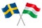 3D Flags of Sweden and Hungary isolated on white background