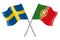 3D Flags of Sweden and Portugal isolated on white background