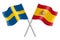 3D Flags of Sweden and Spain isolated on white background