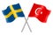 3D Flags of Sweden and Turkey isolated on white background