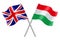 3D Flags of United Kingdom and Hungary isolated on white background