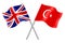 3D Flags of United Kingdom and Turkey Isolated on a white background