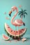 3d flamingo with watermelon.