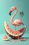 3d flamingo with watermelon.