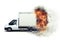 3D flat bed van with fiery speed effect