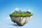 3D float rock and grass with beautiful countryside scenery