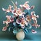 3d Flower Bouquet: Dark Cyan And Light Beige Art With Iris Arrangement