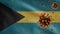 3D, Flu coronavirus floating over Bahamian flag. Bahamian and pandemic Covid 19