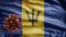 3D, Flu coronavirus floating over Barbadian flag. Barbados and pandemic Covid 19