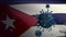 3D, Flu coronavirus floating over Cuban flag. Cuba and pandemic Covid 19