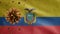 3D, Flu coronavirus floating over Ecuadorian flag. Ecuador and pandemic Covid 19