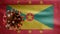 3D, Flu coronavirus floating over Ghanaian flag. Grenada and pandemic Covid 19