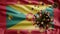 3D, Flu coronavirus floating over Ghanaian flag. Grenada and pandemic Covid 19