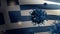 3D, Flu coronavirus floating over Greek flag. Greece and pandemic Covid 19