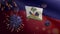 3D, Flu coronavirus floating over Haitian flag. Haiti and pandemic Covid 19