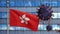 3D, Flu coronavirus floating over Hongkong flag. Hong Kong and pandemic Covid 19