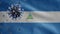 3D, Flu coronavirus floating over Nicaraguan flag. Nicaragua pandemic Covid 19
