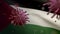 3D, Flu coronavirus floating over Palestinian flag. Palestine Covid 19