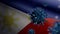 3D, Flu coronavirus floating over Philippin flag. Philippine pandemic Covid 19