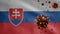 3D, Flu coronavirus floating over Slovak flag. Slovakia and pandemic Covid 19