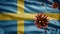 3D, Flu coronavirus floating over Sweden flag. Swedish and pandemic Covid 19