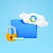 3d folder with cloud, sync icon, secured lock, password input, isolated on background. Design concept for cloud server