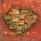 3d fragmented love heart shape square tile grunge pattern