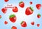 3d fresh strawberry background, juice or milkshake with red berries. Food jam details, isolated closeup realistic