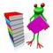 3D frog with books - knowledge concept