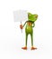 3d frog holding empty sign board