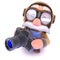 3d Funny cartoon airline pilot character holding a camera
