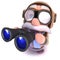 3d Funny cartoon airline pilot character holding a pair of binoculars