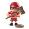 3d Funny cartoon American football player holds an auction