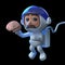 3d Funny cartoon astronaut floats in space holding a human brain