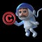 3d Funny cartoon astronaut spaceman floats in space with a copyright symbol