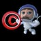3d Funny cartoon astronaut spaceman holding a copyright symbol