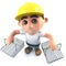 3d Funny cartoon builder construction worker character holding shopping baskets