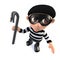 3d Funny cartoon burglar thief character holding a crowbar