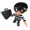 3d Funny cartoon burglar thief stealing a briefcase